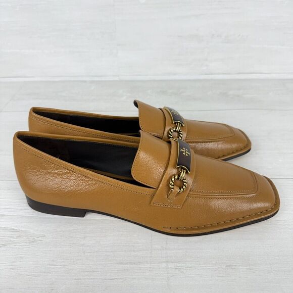 Tory Burch Size 8.5 Perrine Loafer Shoes Square Toe Block Heel Caramel Corn NEW - Picture 3 of 15